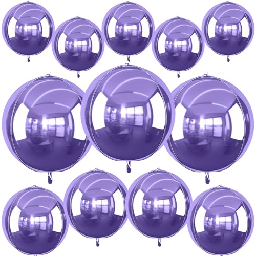 12 Stück hellviolette runde Folienballons, 55,9 cm, 38,1 cm, 25,4 cm, 4D-Helium-Kugel, Mylar-Ballon, metallischer violetter Folienballon für Geburtstag, Abschlussfeier, Hochzeit, Jahrestag, Silvester 12 Stück hellviolette runde Folienballons, 55,9 cm, 38,1 cm, 25,4 cm, 4D-Helium-Kugel, Mylar-Ballon, metallischer violetter Folienballon für Geburtstag, Abschlussfeier, Hochzeit, Jahrestag, Silvester von Vibzox
