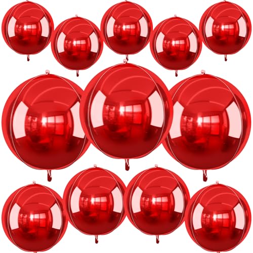 12 Stück metallisch-rote Luftballons – 4D-Ballons, rund, 55,9 cm, 38,1 cm, 25,4 cm, rote Mylar-Folienballons für Abschlussball, Abschlussfeier, Hochzeiten, Geburtstage, Party-Dekorationen mit rotem 12 Stück metallisch-rote Luftballons – 4D-Ballons, rund, 55,9 cm, 38,1 cm, 25,4 cm, rote Mylar-Folienballons für Abschlussball, Abschlussfeier, Hochzeiten, Geburtstage, Party-Dekorationen mit rotem von Vibzox