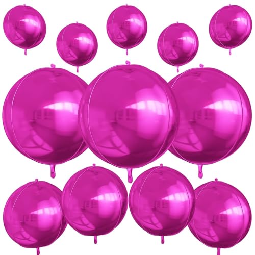 12 Stück runde Folienballons in Hot Pink, 55,9 cm, 38,1 cm, 25,4 cm, 4D-Heliumballballon, Metallic-Rosa, Folienballon für Geburtstag, Abschlussfeier, Hochzeit, Jahrestag, Silvester, Disco von Vibzox