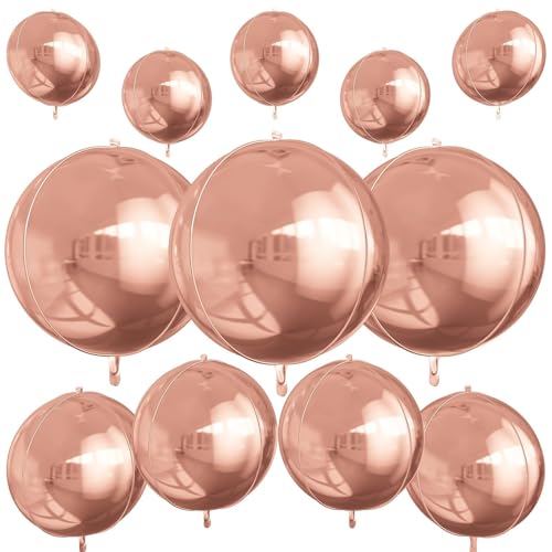 12 runde Folienballons in Champagner-Gold, 55,9 cm, 38,1 cm, 25,4 cm, 4D-Heliumballballon, metallischer Folienballon für Geburtstag, Abschlussfeier, Hochzeit, Jahrestag, Silvester, Disco von Vibzox