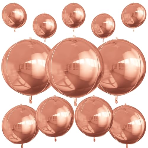 12 runde Folienballons in Rotgold, 55,9 cm, 38,1 cm, 25,4 cm, 4D-Heliumballballon, Metallic-Rosé-Folienballon für Geburtstag, Abschlussfeier, Hochzeit, Jahrestag, Junggesellinnenabschied, Disco von Vibzox