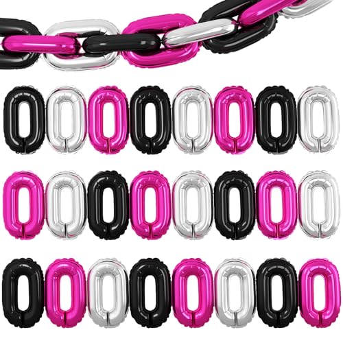 24 Stück 40,6 cm Schwarz Rosa Silber Folien Kette Luftballons, Retro 80er 90er Jahre Hip Hop Party Dekorationen, Jumbo Link Ballons für Geburtstage, Abschlussfeiern, Hochzeiten, Fotokabinen und 24 Stück 40,6 cm Schwarz Rosa Silber Folien Kette Luftballons, Retro 80er 90er Jahre Hip Hop Party Dekorationen, Jumbo Link Ballons für Geburtstage, Abschlussfeiern, Hochzeiten, Fotokabinen und von Vibzox