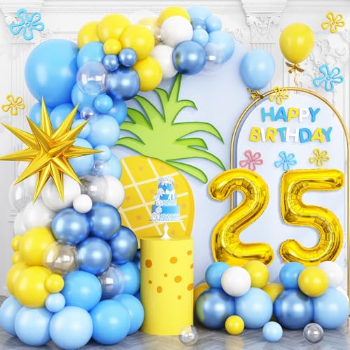 25th Blau Gelb Klar Luftballons Girlande Bogen Kit Gold 25 Zahlenballons 25 oder 52 Jahre alt Geburtstag Dekoration für Männer Frauen 25 Jahre Jubiläum Supplies von Vibzox