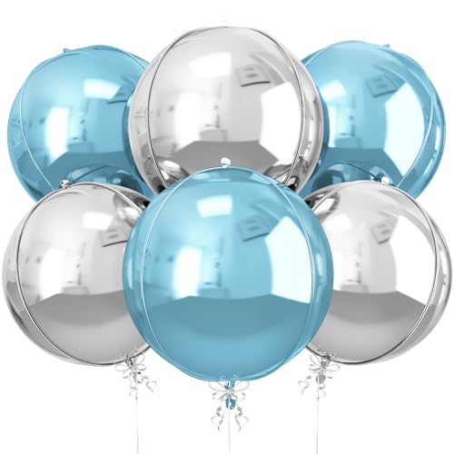 4D-Metallic-Luftballons, rund, 55,9 cm, Mylar-Folienballons für Abschlussball, Abschlussfeier, Hochzeiten, Geburtstage, Motto-Party-Dekorationen (Klasse 2025, Abschlussball 2025), Blau, Silber, 6 von Vibzox