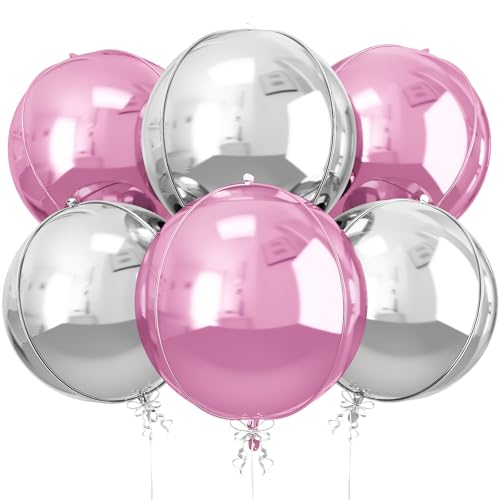4D-Metallic-Luftballons, rund, 55,9 cm, Mylar-Folienballons für Abschlussball, Abschlussfeier, Hochzeiten, Geburtstage, Motto-Party-Dekorationen (Klasse 2025, Abschlussball 2025), Rosa, Silber, 6 von Vibzox