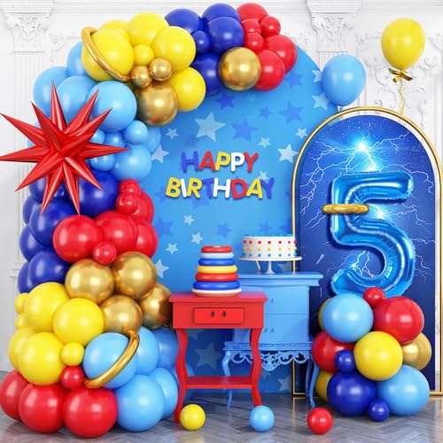 5. Geburtstag Bogen Rot Blau Gelb Luftballons Blau Zahl 5 Luftballons Explosion Stern Folienballons für Kinder 5. Cartoon Party Dekorationen 5. Geburtstag Bogen Rot Blau Gelb Luftballons Blau Zahl 5 Luftballons Explosion Stern Folienballons für Kinder 5. Cartoon Party Dekorationen von Vibzox