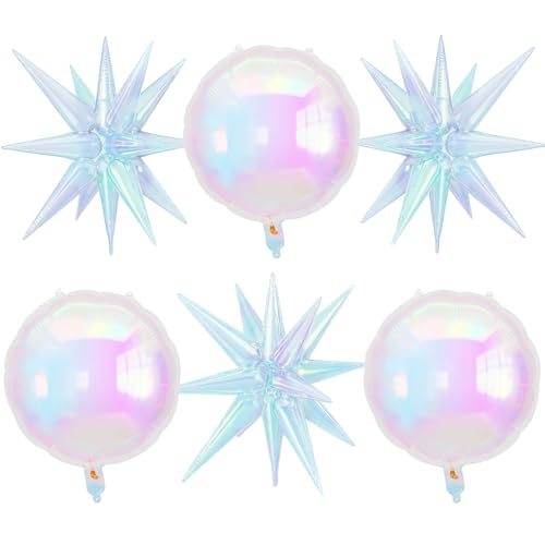 6 Stück schillernde Folienballons, 55,9 cm runde Luftballons und Explosionsstern-schillernder Ballon, großer holografischer transparenter Folienballon für Geburtstag, Meerjungfrau, Regenbogen 6 Stück schillernde Folienballons, 55,9 cm runde Luftballons und Explosionsstern-schillernder Ballon, großer holografischer transparenter Folienballon für Geburtstag, Meerjungfrau, Regenbogen von Vibzox