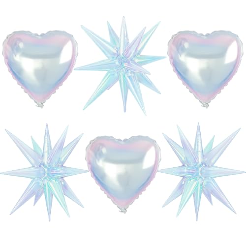 6 schillernde Folienballons, 55,9 cm, 45,7 cm, Herz-Explosionsstern, schillernde Luftballons, groß, holografisch, transparent, Folienballon für Geburtstag, Babyparty, Meerjungfrau, Regenbogen 6 schillernde Folienballons, 55,9 cm, 45,7 cm, Herz-Explosionsstern, schillernde Luftballons, groß, holografisch, transparent, Folienballon für Geburtstag, Babyparty, Meerjungfrau, Regenbogen von Vibzox