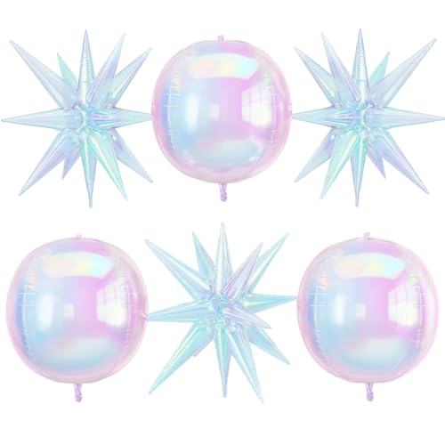 6 schillernde Folienballons, 55,9 cm, runde 4D-Kugeln und 45,7 cm Explosionsstern-Luftballons, großer holografischer transparenter Folienballon für Geburtstag, Meerjungfrau, Regenbogen, Hochzeit 6 schillernde Folienballons, 55,9 cm, runde 4D-Kugeln und 45,7 cm Explosionsstern-Luftballons, großer holografischer transparenter Folienballon für Geburtstag, Meerjungfrau, Regenbogen, Hochzeit von Vibzox