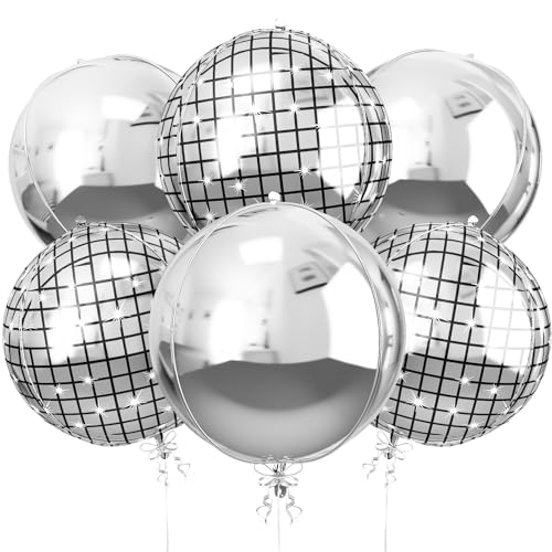 6 x 4D-Metallic-Luftballons – 4D-runde 55,9 cm Mylar-Folienballons für Abschlussball, Abschlussfeier, Hochzeiten, Geburtstage, Motto-Party-Dekorationen (Klasse 2025, Abschlussball 2025), Disco-Silber von Vibzox