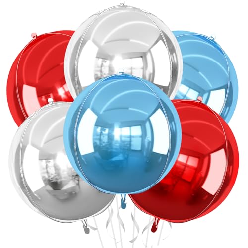 6 x 4D-Metallic-Luftballons – 4D-runde 55,9 cm Mylar-Folienballons für Abschlussball, Abschlussfeier, Hochzeiten, Geburtstage, Motto-Party-Dekorationen (Klasse 2025, Abschlussball 2025), Rot, Blau, von Vibzox