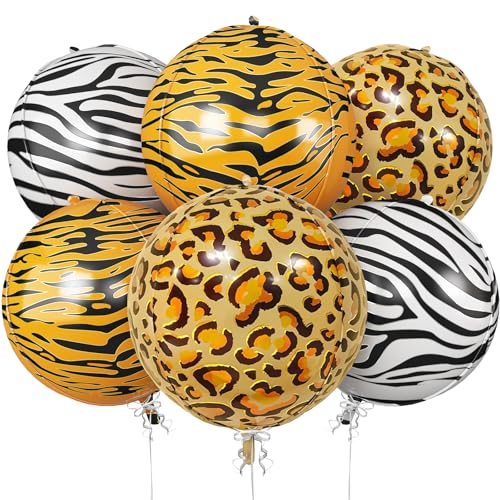 6 x Safari-Ballons mit Tiermuster, 55,9 cm, große Folienballons, rund, Mylar-Ballons, Giraffe, Zebra-Leopardenmuster, für Kinder, Wald-Babyparty, Zoo, Safari, Dschungel, Thema, 6 x Safari-Ballons mit Tiermuster, 55,9 cm, große Folienballons, rund, Mylar-Ballons, Giraffe, Zebra-Leopardenmuster, für Kinder, Wald-Babyparty, Zoo, Safari, Dschungel, Thema, von Vibzox
