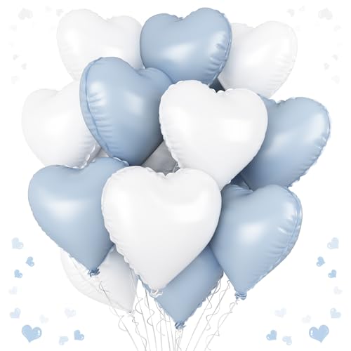 Babyblau-weiße Herz-Luftballons, 45,7 cm, Pastellblau-Weiß, Herzform, 12 Stück hellblau-weiße Helium-Mylar-Herzballons für Geburtstag, Babyparty, Verlobung, Hochzeit, Party-Dekorationen Babyblau-weiße Herz-Luftballons, 45,7 cm, Pastellblau-Weiß, Herzform, 12 Stück hellblau-weiße Helium-Mylar-Herzballons für Geburtstag, Babyparty, Verlobung, Hochzeit, Party-Dekorationen von Vibzox