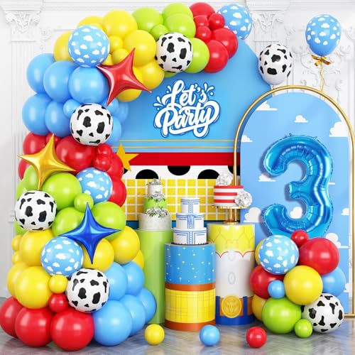 Ballon Zahl Blau 3, Kuhdruck Himmelblau Wolkenballons Rot Gelb Blau Grün Luftballons Ballon Zahl Blau 3, Kuhdruck Himmelblau Wolkenballons Rot Gelb Blau Grün Luftballons von Vibzox