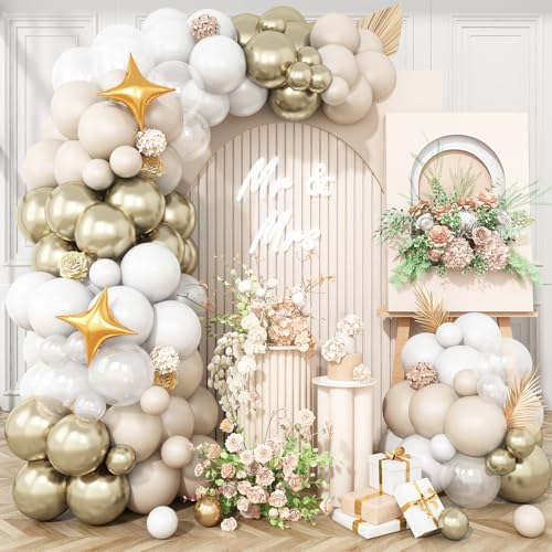 Ballonbogen-Set, cremefarben, weißgold, , beige, weiß, Ballon-Girlande mit metallischen Champagner-Gold-Klar-Ballons, Stern-Folienballon, für Boho-Geburtstag, Babyparty, Verlobung, Hochzeit Ballonbogen-Set, cremefarben, weißgold, , beige, weiß, Ballon-Girlande mit metallischen Champagner-Gold-Klar-Ballons, Stern-Folienballon, für Boho-Geburtstag, Babyparty, Verlobung, Hochzeit von Vibzox