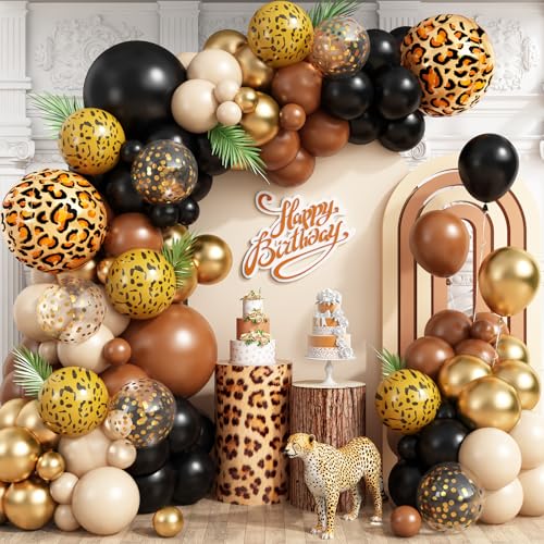Ballonbogen-Set mit Geparden-Druck, 98 Stück, schwarz und braun, Luftballons mit 4D-Folien-Leopardenballon für Geparden-Druck, Safari, Dschungel, wilde Geburtstagsparty-Dekorationen Ballonbogen-Set mit Geparden-Druck, 98 Stück, schwarz und braun, Luftballons mit 4D-Folien-Leopardenballon für Geparden-Druck, Safari, Dschungel, wilde Geburtstagsparty-Dekorationen von Vibzox