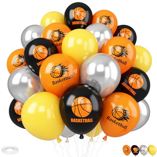 Basketball-Luftballons, 30 Stück, 30,5 cm, Orange, Schwarz, Metallic-Silber und Basketball-bedruckte Latex-Luftballons für Sport-Motto-Party, All-Star-Jungen, Geburtstagsdekorationen Basketball-Luftballons, 30 Stück, 30,5 cm, Orange, Schwarz, Metallic-Silber und Basketball-bedruckte Latex-Luftballons für Sport-Motto-Party, All-Star-Jungen, Geburtstagsdekorationen von Vibzox