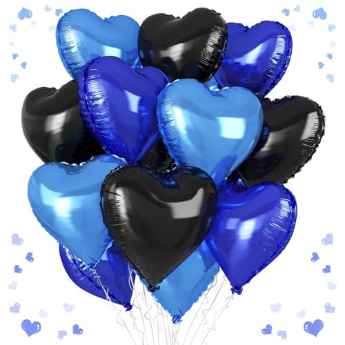 Blau-schwarze Herzballons, 45,7 cm, schwarzer und dunkelblauer Herzballon, 12 Stück blaue Helium-Mylar-Herzballons für Jungen, Geburtstag, Heiratsantrag, Verlobung, Hochzeit, Party-Dekoration Blau-schwarze Herzballons, 45,7 cm, schwarzer und dunkelblauer Herzballon, 12 Stück blaue Helium-Mylar-Herzballons für Jungen, Geburtstag, Heiratsantrag, Verlobung, Hochzeit, Party-Dekoration von Vibzox