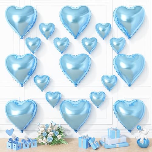 Blaue Herz-Luftballons, 19 Stück, hellblaue Herzform, 45,7 cm mit 25,4 cm Helium-Folienballon, Mylar-Ballon für Geburtstag, Babyparty, Hochzeit, Verlobung, Valentinstag, Party-Dekorationen Blaue Herz-Luftballons, 19 Stück, hellblaue Herzform, 45,7 cm mit 25,4 cm Helium-Folienballon, Mylar-Ballon für Geburtstag, Babyparty, Hochzeit, Verlobung, Valentinstag, Party-Dekorationen von Vibzox