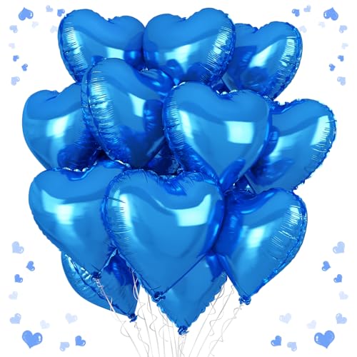 Blaue Herzballons, 45,7 cm, königsblauer herzförmiger Ballon, 12 Stück große blaue Helium-Folien-Herz-Ballons für Geburtstag, Hochzeit, Hochzeit, Braut, Verlobung, Party, Jahrestag, Dekoration von Vibzox