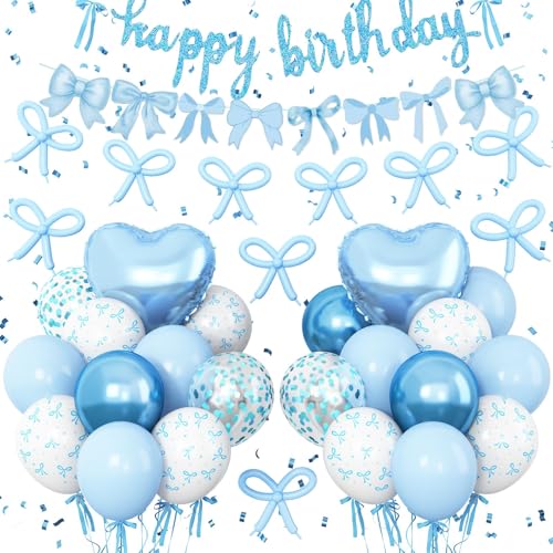 Blaue Schleife, Geburtstagsdekoration, Schleife, Kokette, Party-Dekorationen mit blauem Happy Birthday-Banner, Schleife, Luftballons, Herz-Folienballons für Mädchen, Frauen, Babyparty-Motiv-Dekoration Blaue Schleife, Geburtstagsdekoration, Schleife, Kokette, Party-Dekorationen mit blauem Happy Birthday-Banner, Schleife, Luftballons, Herz-Folienballons für Mädchen, Frauen, Babyparty-Motiv-Dekoration von Vibzox
