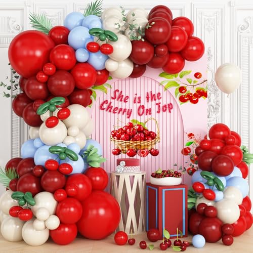 Blaue und rote Kirsche Ballon Girlande Bogen Kit, Rot Blau Weiß Sand Grün Lange Luftballons für Mädchen Geburtstag She is Cherry on Top Baby Shower Hochzeit Braut Valentinstag Party Dekorationen Blaue und rote Kirsche Ballon Girlande Bogen Kit, Rot Blau Weiß Sand Grün Lange Luftballons für Mädchen Geburtstag She is Cherry on Top Baby Shower Hochzeit Braut Valentinstag Party Dekorationen von Vibzox