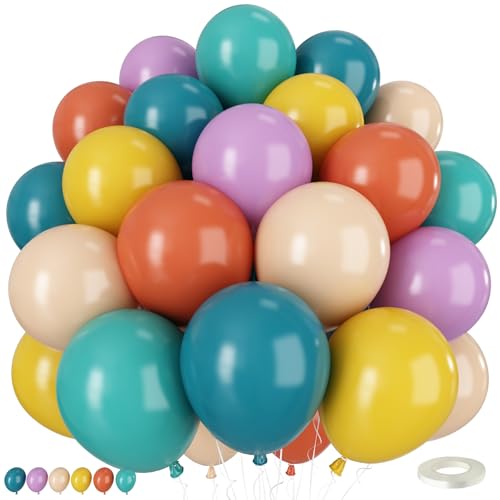 Boho-Regenbogen-Luftballons, 50 Stück, 30,5 cm, Boho-Ballons mit bunten Retro-Luftballons in Gelb, Orange, Blau, Lila, Nude, Latex-Ballon für Babypartys, Jahrestag, Geburtstag, Party-Dekorationen von Vibzox
