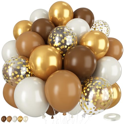 Braune und goldene Luftballons, 50 Stück, 30,5 cm, Boho-Ballons mit Retro, braun/cremefarben, goldfarben, Konfetti-Latex-Ballon für neutrale Babyparty, Aprikose, Hochzeit, Geburtstag von Vibzox