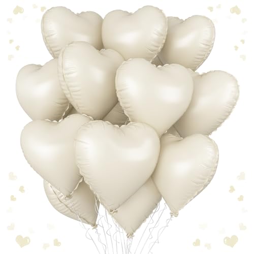 Cremefarbene Herzballons, 45,7 cm, cremeweißer Herzballon, 12 Stück, groß, sandweiß, Helium-Folie, Herz, romantischer Ballon für Mädchen, Geburtstag, Babyparty, Hochzeit, Verlobung, Jahrestag, Cremefarbene Herzballons, 45,7 cm, cremeweißer Herzballon, 12 Stück, groß, sandweiß, Helium-Folie, Herz, romantischer Ballon für Mädchen, Geburtstag, Babyparty, Hochzeit, Verlobung, Jahrestag, von Vibzox