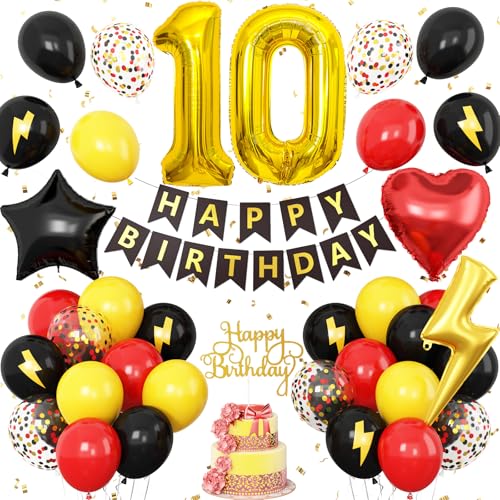 Dekoration zum 10. Geburtstag, Rot, Schwarz, Gelb, 10. Cartoon-Geburtstagsballon für Kinder, Blitzdruck, Zahl 10, Banner, Kuchendekoration, für Jungen und Mädchen, Geburtstagsparty-Dekoration Dekoration zum 10. Geburtstag, Rot, Schwarz, Gelb, 10. Cartoon-Geburtstagsballon für Kinder, Blitzdruck, Zahl 10, Banner, Kuchendekoration, für Jungen und Mädchen, Geburtstagsparty-Dekoration von Vibzox