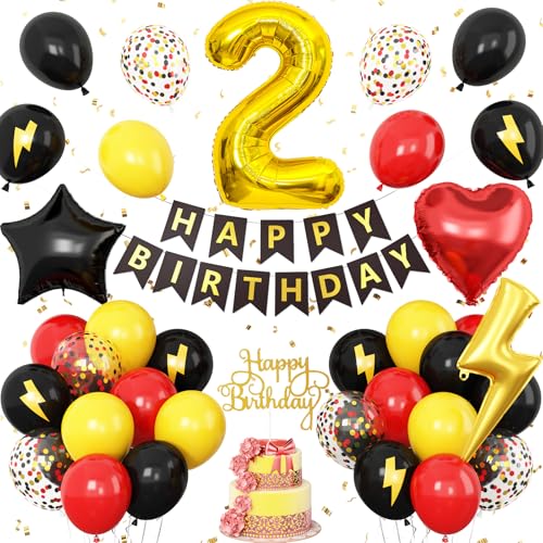 Dekoration zum 2. Geburtstag für Jungen, Rot Schwarz Gelb Geburtstagsparty Nummer 2 Ballon mit Stern Herz Folienballons Banner Kuchen Topper für Baby 2 Jahre alt Party Dekor Dekoration zum 2. Geburtstag für Jungen, Rot Schwarz Gelb Geburtstagsparty Nummer 2 Ballon mit Stern Herz Folienballons Banner Kuchen Topper für Baby 2 Jahre alt Party Dekor von Vibzox