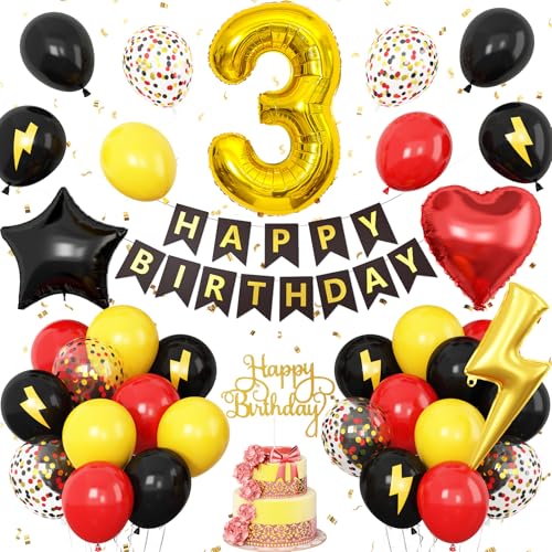 Dekoration zum 3. Geburtstag für Jungen, Rot Schwarz Gelb Geburtstagsparty Nummer 3 Ballon mit Stern Herz Folienballons Banner Kuchen Topper für 3 Jahre alte Party Dekor Dekoration zum 3. Geburtstag für Jungen, Rot Schwarz Gelb Geburtstagsparty Nummer 3 Ballon mit Stern Herz Folienballons Banner Kuchen Topper für 3 Jahre alte Party Dekor von Vibzox