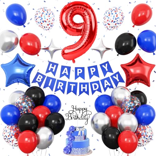 Dekoration zum 9. Geburtstag, Rot, Schwarz, Blau, Party-Luftballons für Jungen, Kinder, Zahl 9, Luftballon, Stern, Folienballons, Banner, Kuchendekoration, Helden-Thema, Geburtstagsparty-Dekoration Dekoration zum 9. Geburtstag, Rot, Schwarz, Blau, Party-Luftballons für Jungen, Kinder, Zahl 9, Luftballon, Stern, Folienballons, Banner, Kuchendekoration, Helden-Thema, Geburtstagsparty-Dekoration von Vibzox