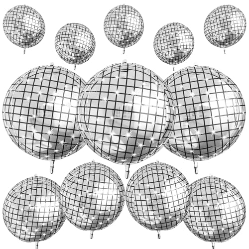 Disco-Ballons, 55,9 cm, 38,1 cm, 25,4 cm, 4D-Aluminiumfolien-Ballons, metallisch-silberfarben, Disco-Ballon für Geburtstag, Junggesellinnenabschied, Disco, 70er, 80er, 90er-Jahre, Abschlussfeier von Vibzox