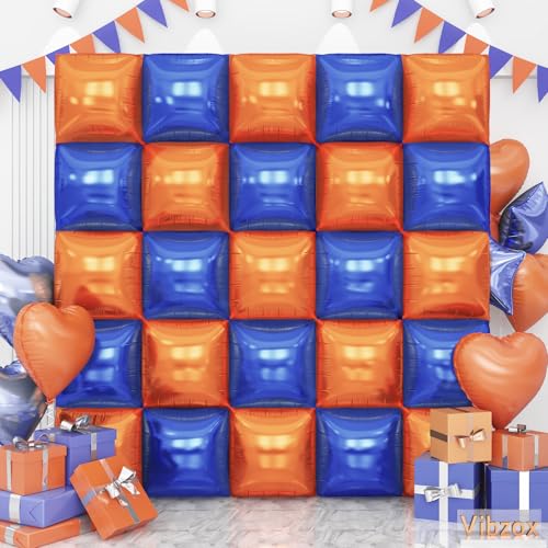 Blaue und orangefarbene quadratische Folienballons, Wand, doppelseitig, Chrom, tiefes Blau und Orange, Tunnelbogen-Set, Hintergrund für Jungen, Geburtstag, Abschlussfeier, Babyparty, blaue von Vibzox