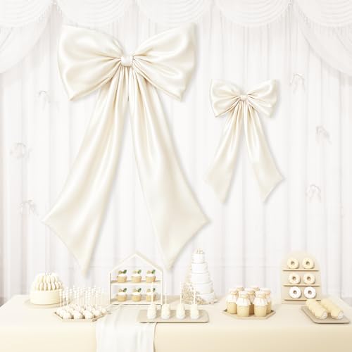 Elfenbeinfarbene Schleifendekoration, 2 Stück, große und kleine Kokette, Raumhintergrund, Wanddekoration für Junggesellinnenabschiede, Babyparty, Brautparty, Schleife, Geburtstagsdekorationen Elfenbeinfarbene Schleifendekoration, 2 Stück, große und kleine Kokette, Raumhintergrund, Wanddekoration für Junggesellinnenabschiede, Babyparty, Brautparty, Schleife, Geburtstagsdekorationen von Vibzox
