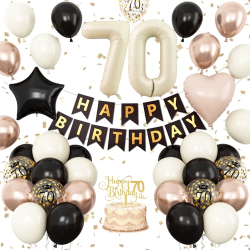 Geburtstagsdekoration, neutraler Ballon mit Zahl 70, für Männer und Frauen, Happy Birthday-Banner mit Folienstern-Herz-Luftballons, Kuchenaufsatz für 70-jährige Party Geburtstagsdekoration, neutraler Ballon mit Zahl 70, für Männer und Frauen, Happy Birthday-Banner mit Folienstern-Herz-Luftballons, Kuchenaufsatz für 70-jährige Party von Vibzox