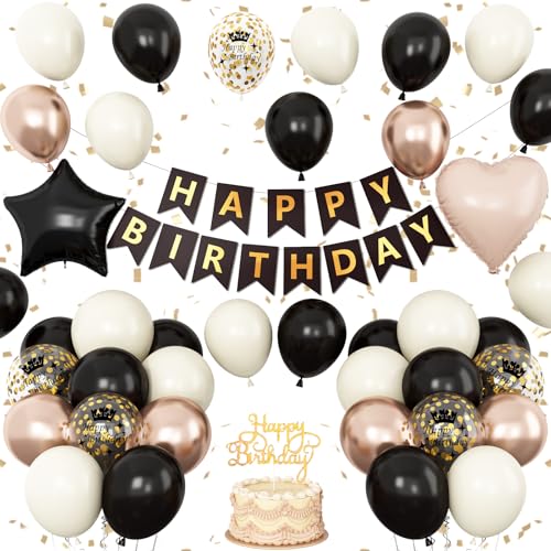 Geburtstagsdekorationen für Männer und Frauen, sandweißer Ballon mit schwarzem Band, Happy Birthday-Banner, Folienstern-Herz-Ballons, Kuchendekoration, für Jungen und Mädchen, Party-Dekoration Geburtstagsdekorationen für Männer und Frauen, sandweißer Ballon mit schwarzem Band, Happy Birthday-Banner, Folienstern-Herz-Ballons, Kuchendekoration, für Jungen und Mädchen, Party-Dekoration von Vibzox
