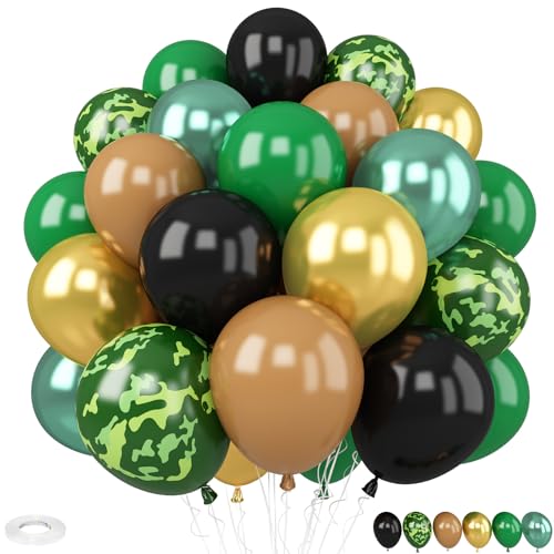 Grün-braune Camouflage-Luftballons, 30,5 cm, Camouflage, Braun, Dunkelgrün, Schwarz, Metallic, Gold, Silber, Luftballons für Armee-Party, Dekoration, Geburtstag, Party, Jagd, Camping Grün-braune Camouflage-Luftballons, 30,5 cm, Camouflage, Braun, Dunkelgrün, Schwarz, Metallic, Gold, Silber, Luftballons für Armee-Party, Dekoration, Geburtstag, Party, Jagd, Camping von Vibzox