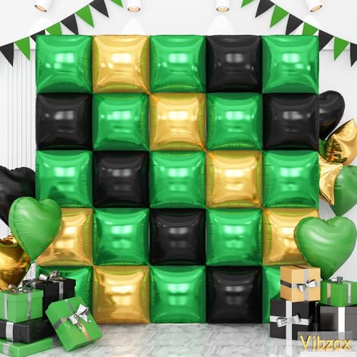 Grüne goldene schwarze doppelseitige quadratische Folienballons Wand, Chromfolienballons Tunnelbogen-Kit für Geburtstag, Fußball, Abschlussfeier, Hochzeit, Neujahr, Party, Hintergrunddekoration von Vibzox