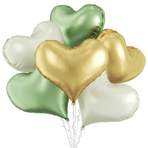 Herz-Luftballons in Grün, Gold, Weiß, 6 Stück, 61 cm, große Herz-Folienballons für Geburtstag, Hochzeit, Babyparty, Jahrestag, Party-Dekoration Herz-Luftballons in Grün, Gold, Weiß, 6 Stück, 61 cm, große Herz-Folienballons für Geburtstag, Hochzeit, Babyparty, Jahrestag, Party-Dekoration von Vibzox