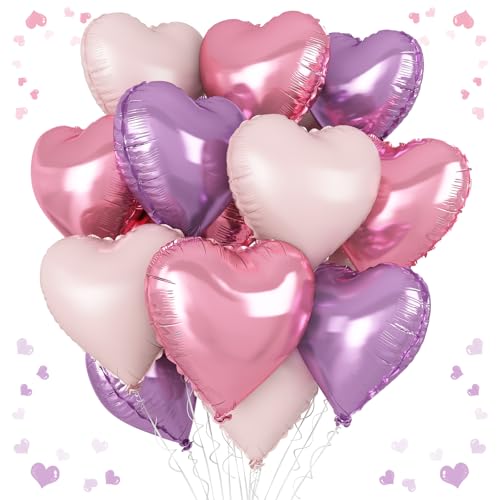 Herz-Luftballons in Herzform, 45,7 cm, hellviolett und rosa, 12 Stück pastellviolette und rosa Helium-Mylar-Herzballons für Mädchen, Geburtstag, Hochzeit, Party, Dekoration Herz-Luftballons in Herzform, 45,7 cm, hellviolett und rosa, 12 Stück pastellviolette und rosa Helium-Mylar-Herzballons für Mädchen, Geburtstag, Hochzeit, Party, Dekoration von Vibzox