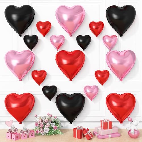 Herz-Luftballons in Herzform, 45,7 cm mit 25,4 cm großem, rot-rosafarbenem und schwarzem Helium-Mylar-Ballon für Geburtstag, Babyparty, Hochzeit, Maus, Party-Dekoration Herz-Luftballons in Herzform, 45,7 cm mit 25,4 cm großem, rot-rosafarbenem und schwarzem Helium-Mylar-Ballon für Geburtstag, Babyparty, Hochzeit, Maus, Party-Dekoration von Vibzox