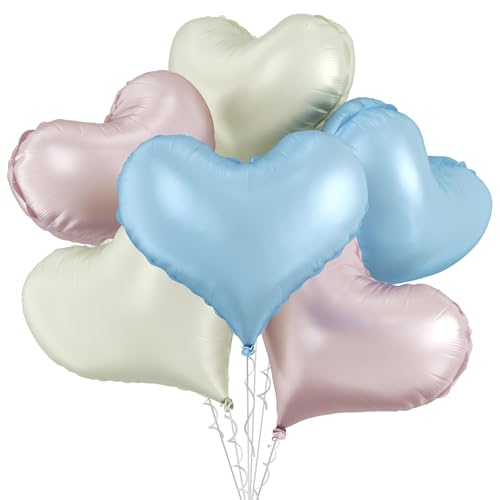 Herzballons in Rosa, Blau, Weiß, 6 Stück, 61 cm, große Herz-Folienballons für Geburtstag, Hochzeit, Babyparty, Jahrestag, Party-Dekoration Herzballons in Rosa, Blau, Weiß, 6 Stück, 61 cm, große Herz-Folienballons für Geburtstag, Hochzeit, Babyparty, Jahrestag, Party-Dekoration von Vibzox