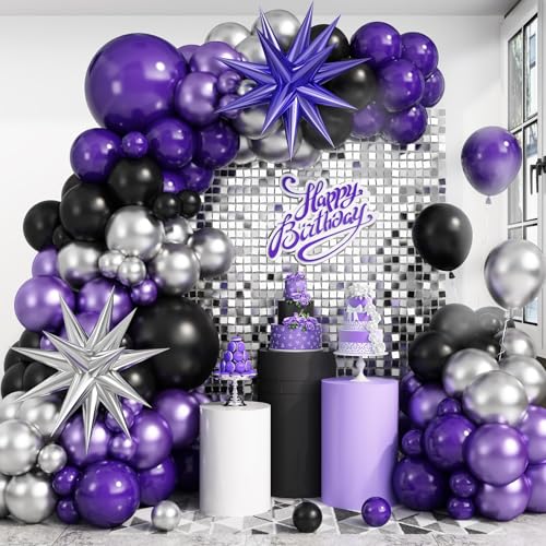 Lila Schwarz Silber Ballonbogen Kit, 101pcs Galaxy Ballon Set Metall Lila Metall Silber für Halloween Geburtstag Baby Shower Party Dekoration von Vibzox