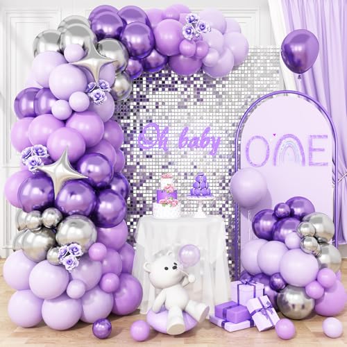 Lila und Silber Ballonbogen Kit, Lavendel Lila Lila Luftballons Girlande mit Metallic Lila Silber Ballons Vier Sterne Folienballon für Mädchen Frauen Hochzeit Geburtstag Babyparty Party Dekoration Lila und Silber Ballonbogen Kit, Lavendel Lila Lila Luftballons Girlande mit Metallic Lila Silber Ballons Vier Sterne Folienballon für Mädchen Frauen Hochzeit Geburtstag Babyparty Party Dekoration von Vibzox