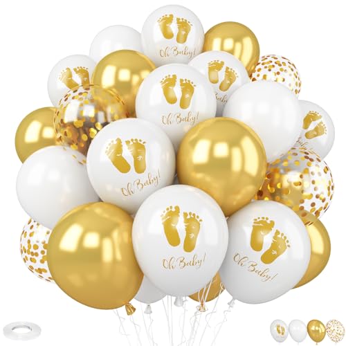 Luftballons für Babypartys, 30,5 cm, goldweiße Luftballons mit Babyfuß, bedruckter Ballon für neutrale Babypartys, Geschlechtsoffenbarung, Geburtstag, Hochzeit, Dekoration, 30 Stück Luftballons für Babypartys, 30,5 cm, goldweiße Luftballons mit Babyfuß, bedruckter Ballon für neutrale Babypartys, Geschlechtsoffenbarung, Geburtstag, Hochzeit, Dekoration, 30 Stück von Vibzox