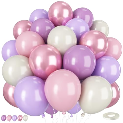 Luftballons in Rosa und Violett, 30,5 cm, violett, rosa, weiß, staubige Luftballons für Mädchen, Frauen, Geburtstag, Babyparty, Party, Hochzeit, Brautschmuck, 50 Stück von Vibzox