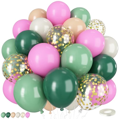 Luftballons in Salbeigrün und Rosa, 50 Stück, 30,5 cm, Boho-Ballons mit Retro, Salbeigrün, Rosa, Sand, Weiß, Nude, Latex-Ballon für neutrale Babyparty, Wald, Dschungel, Safari von Vibzox