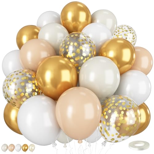 Luftballons in Weiß / Gold, Beige, 30,5 cm, Boho-Ballon mit Retro, Sand, Weiß, Nude, Creme, neutral, Gold, Metallic, Latex-Luftballons für neutrale Babyparty, Verlobung, Braut, Hochzeit, Geburtstag von Vibzox